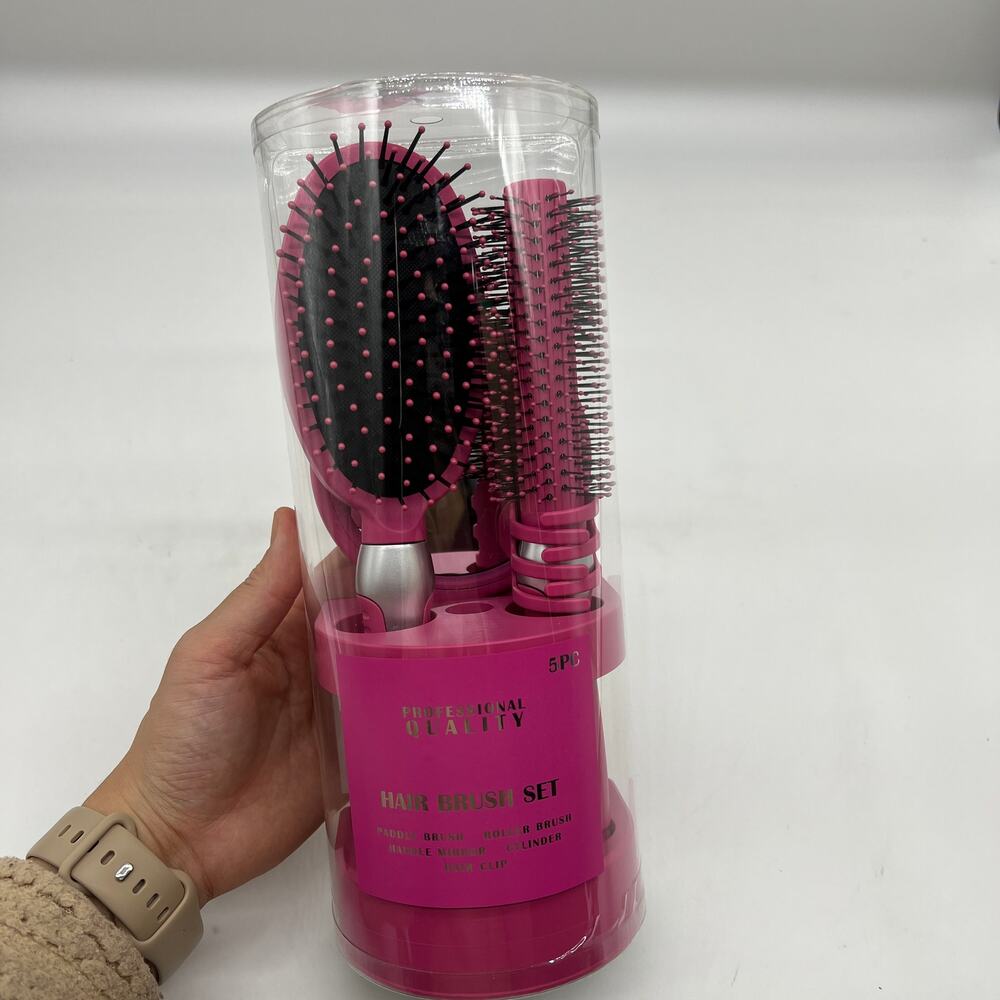 5-Piece Hair Brush Set, Adults and Teens, Pink